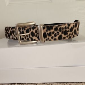 Womens Leopard Print Belt with Silver Buckle